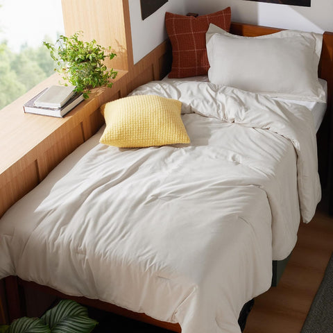 Bedsure Twin Comforter Set, Soft College Dorm Room Essentials Beige 2 Pcs