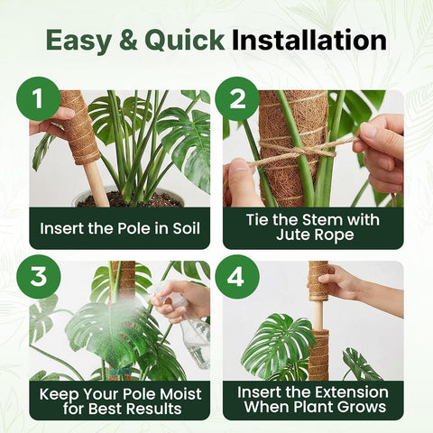 4 Pack 16" Moss Pole Monstera Plant Support - Stackable up to 48"