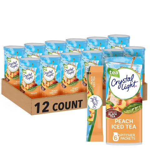 Crystal Light Drink Mix, 72 Pitcher Packets, for Flavorful Hydration and Shareable Refreshment, Artificially Flavored Peach Iced Tea, Made with Black Tea, 1.5 oz each