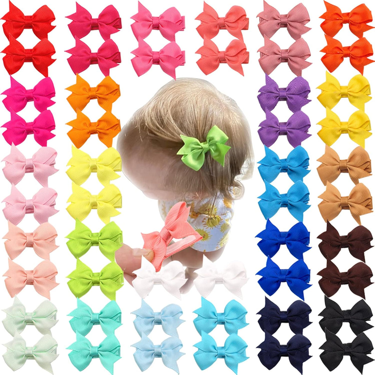 CÉLLOT Baby Hair Clips 50Pcs 2" Baby Hair Bows Fully Covered Barrette Clips