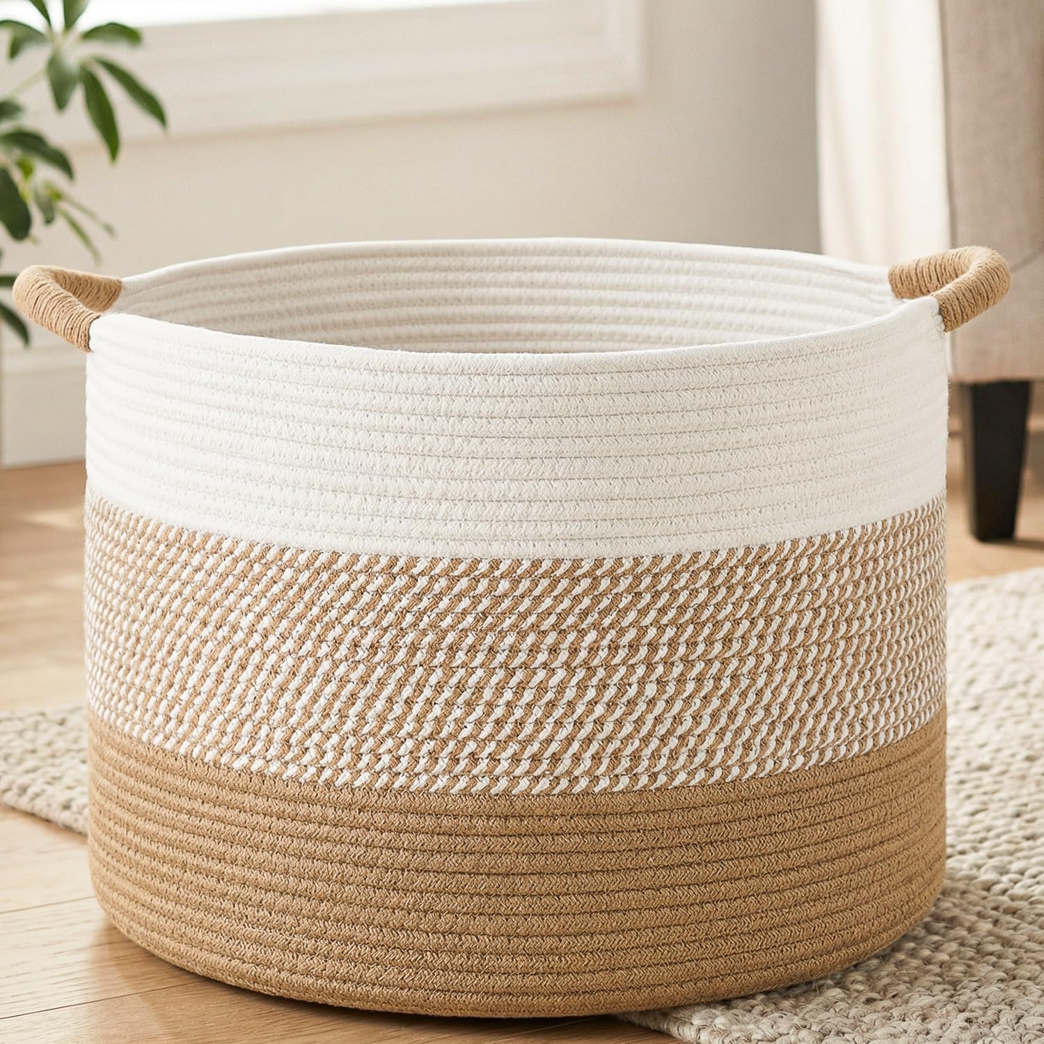 Artfeel 100L Large Cotton Rope Basket, Decorative Woven Blanket Storage for Living Room, Boho Toy Storage & Toy Box for Kids, Versatile Laundry Basket & Nursery Hamper for Blankets(Brown)