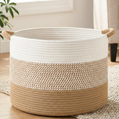 Artfeel 100L Large Cotton Rope Basket, Decorative Woven Blanket Storage for Living Room, Boho Toy Storage & Toy Box for Kids, Versatile Laundry Basket & Nursery Hamper for Blankets(Brown)
