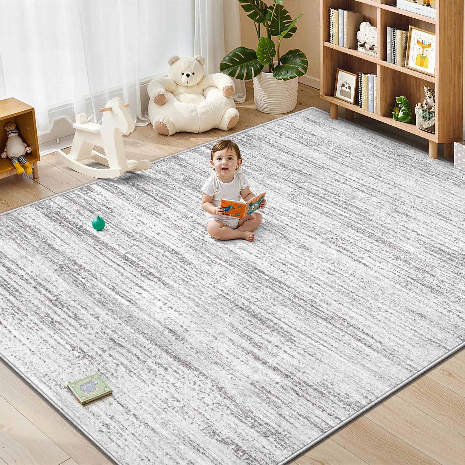 Area Rug 8x10 Living Room Rugs: Washable Modern Rug Large Non-Slip Soft Rugs Stain Resistant Printed Rug Indoor Carpet for Bedroom Kitchen Dining Room Nursery Playroom Home(Grey, 8'x10')