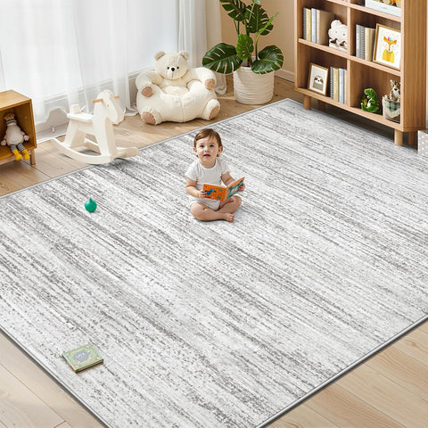 Area Rug 8x10 Living Room Rugs: Washable Modern Rug Large Non-Slip Soft Rugs Stain Resistant Printed Rug Indoor Carpet for Bedroom Kitchen Dining Room Nursery Playroom Home(Grey, 8'x10')