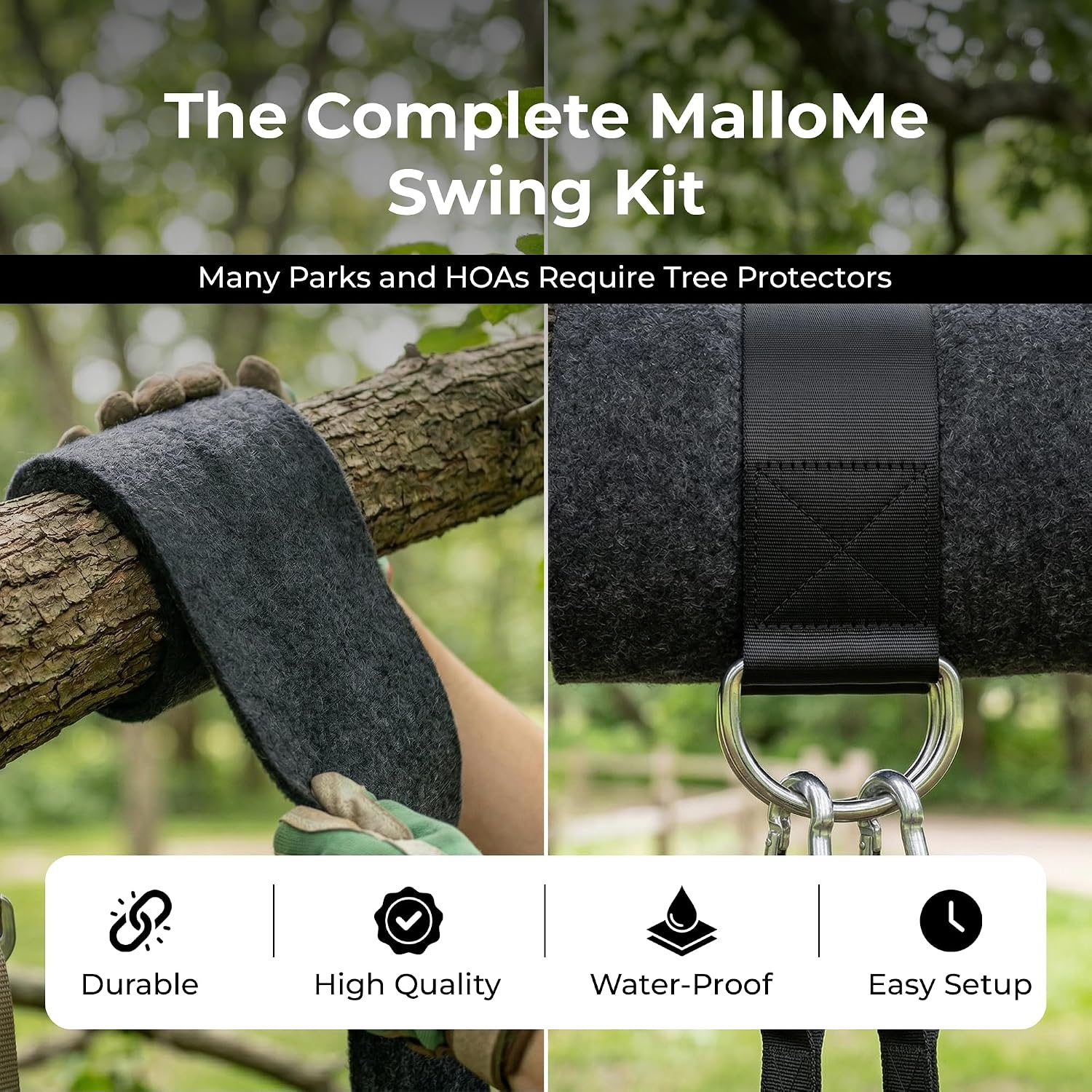 MalloMe Tree Swing Straps & Hammock Straps for Trees – Multi-Purpose Hanging Kit, Heavy Duty Adjustable Tree Strap for Hammocks, Swings & Outdoor Use, Safe for Branch or Between 2 Trees