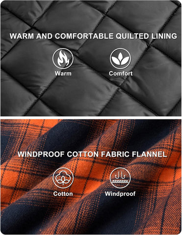 TACVASEN Men's Flannel Shirt Quilted Lined Theraml Winter Coat Button Down Insulated Flannel Shirts Jacket