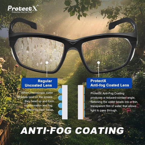 ProtectX Classic Safety Glasses, Anti-Fog Scratch Resistant Lenses