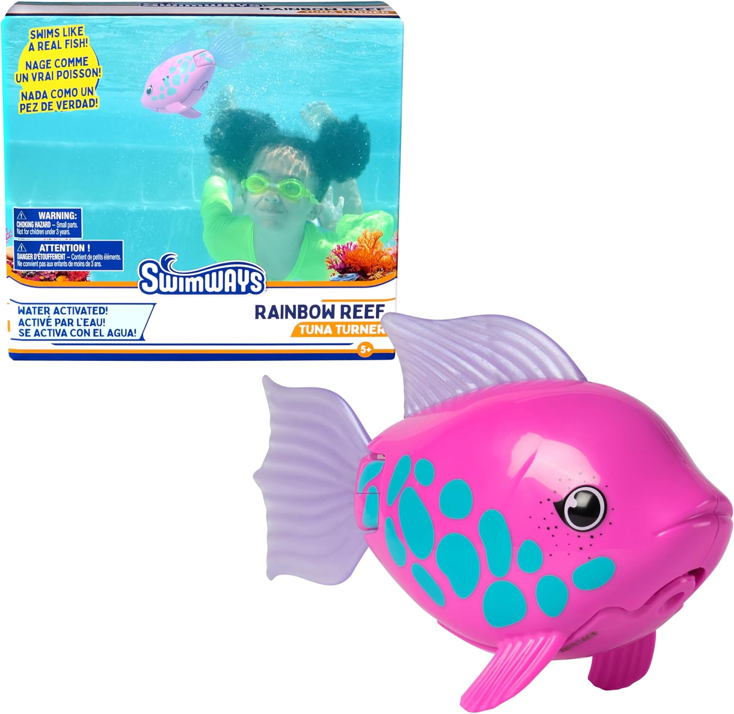 SwimWays Rainbow Reef Pink Fish Water-Activated Pool Toy for Ages 5+