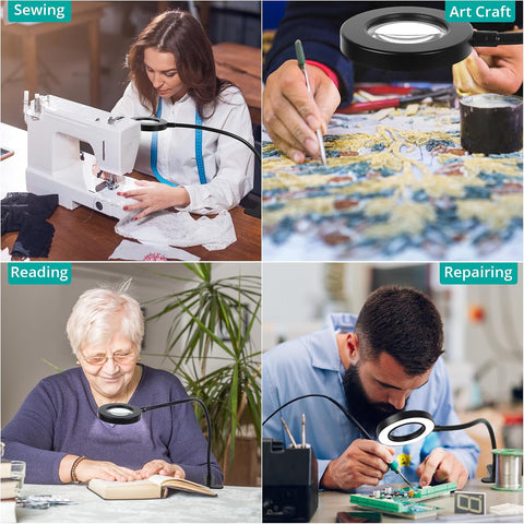 Woputne Desk Lamp 5X Magnifying Glass with Light Clamp Light for Reading