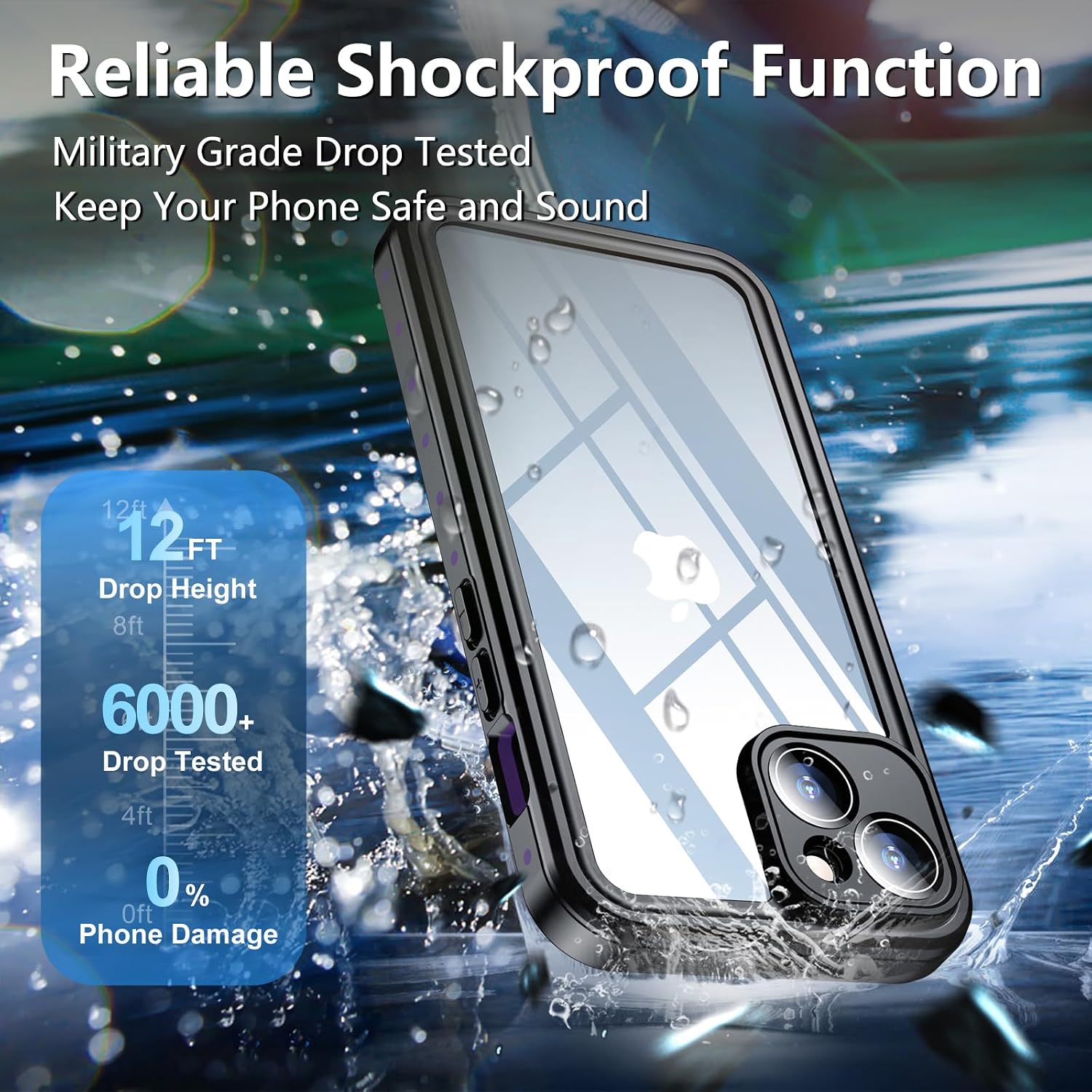 SPIDERCASE for iPhone 14 Case Waterproof,Purple/Clear