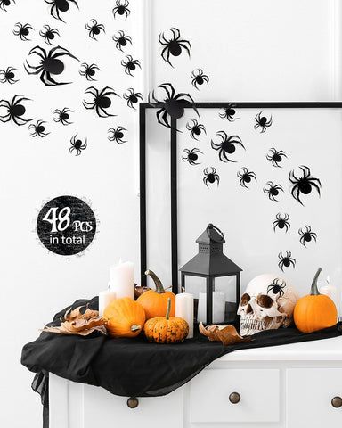Coogam 60 PCS Halloween 3D Spiders Decoration, Scary Realistic Black Spider Sticker DIY Windows Wall Decal for Home Decor Bathroom Indoor Hallowmas Party Supplies