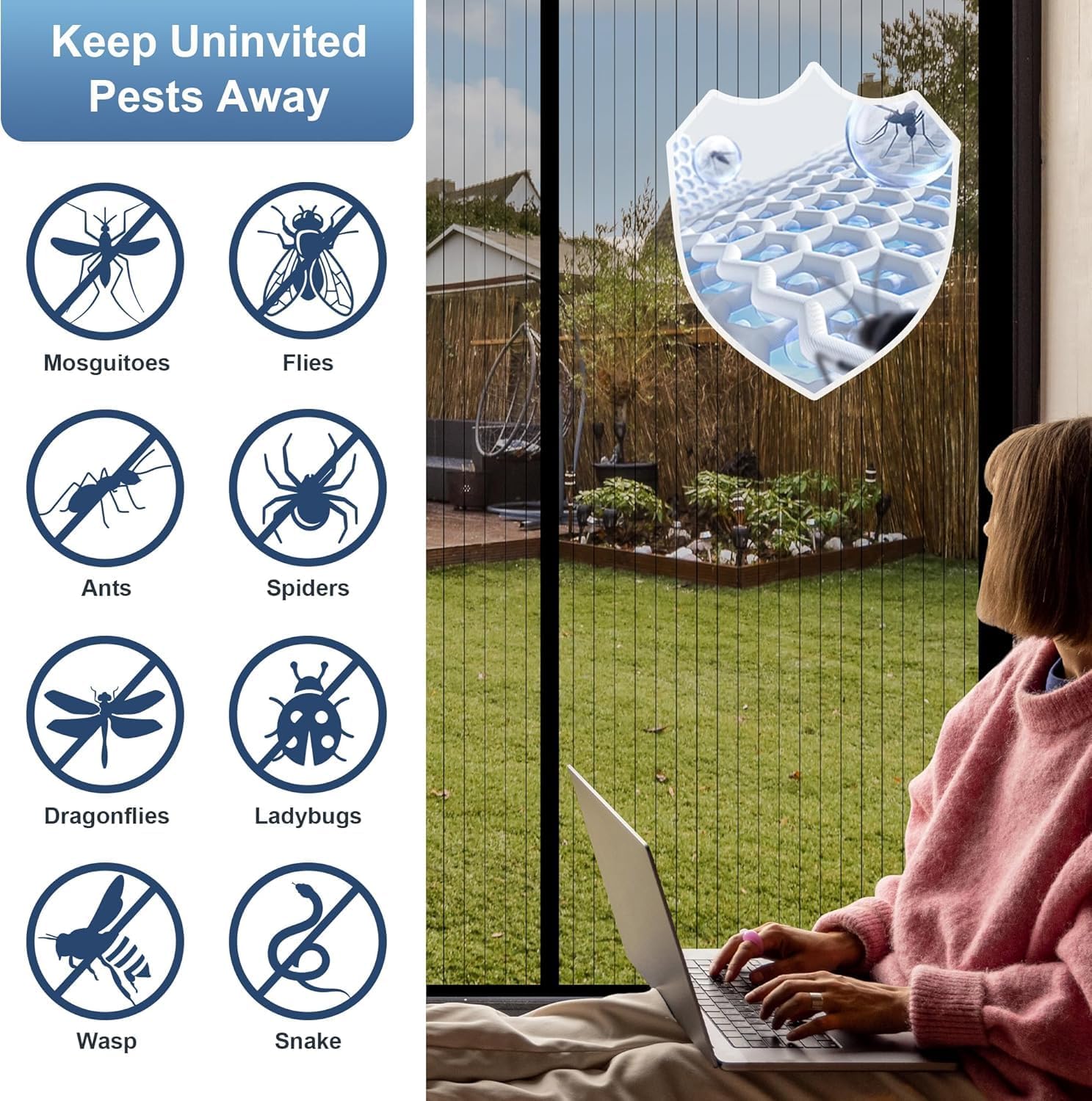 METAONLY Magnetic Screen Door Mesh, Works for Patio, Sliding Door, Keeps Bug Mosquito Out, Fresh Air Flow, Fits 36" x 80" Door - Curtain Size 38" x 82", Black with Stay-Open Straps