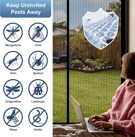 METAONLY Magnetic Screen Door Mesh, Works for Patio, Sliding Door, Keeps Bug Mosquito Out, Fresh Air Flow, Fits 36" x 80" Door - Curtain Size 38" x 82", Black with Stay-Open Straps