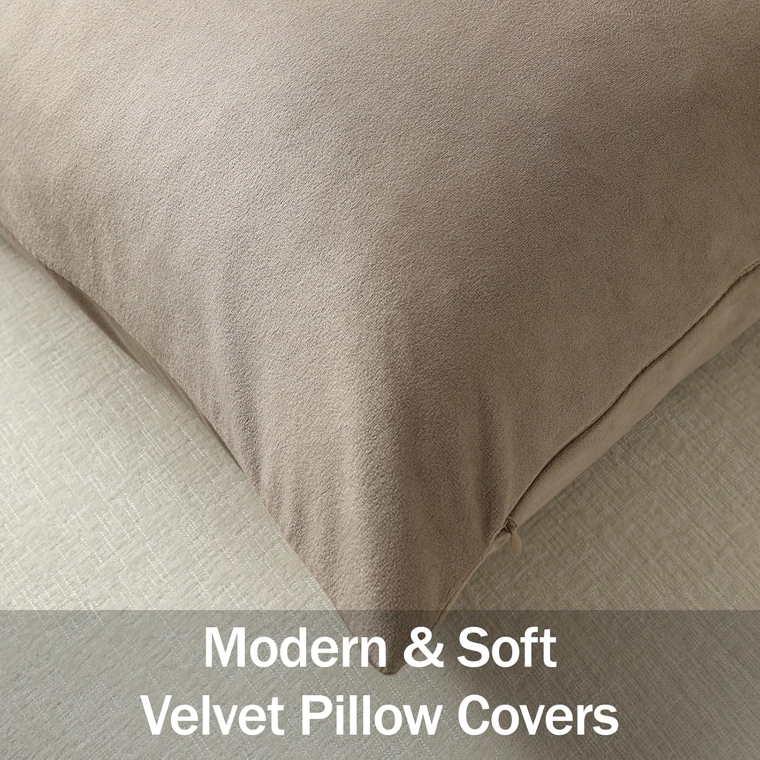 DEZENE Euro Sham Covers 26x26 Taupe: Pack of 2 Cozy Soft Velvet Square Modern Luxury Decorative Throw Pillow Cases for Sofa Couch Living Room Bed Home Decor