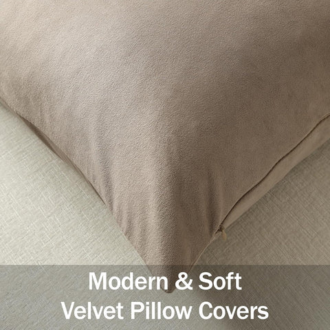 DEZENE Euro Sham Covers 26x26 Taupe: Pack of 2 Cozy Soft Velvet Square Modern Luxury Decorative Throw Pillow Cases for Sofa Couch Living Room Bed Home Decor