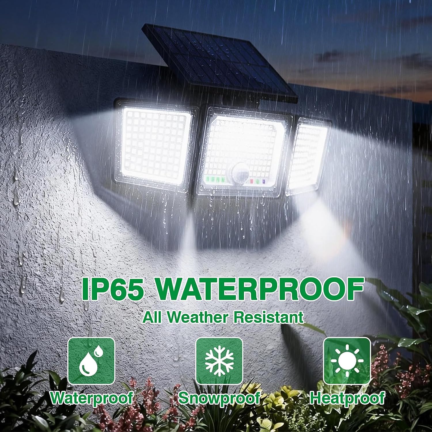 Solar Outdoor Lights Motion Sensor, 2500LM 286 LED Security Flood Lights with Visual Battery & Mode Display, 3 Lighting Modes, IP65 Waterproof 3-Head Wide Angle for Garage, Yard, Patio (2 Pack)