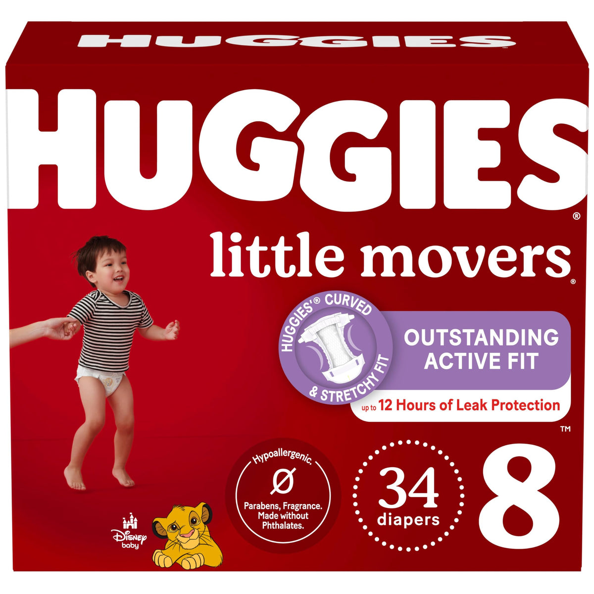 Huggies Size 8 Diapers, Little Movers Baby Diapers, Size 8 (46+ lbs), 34 Count