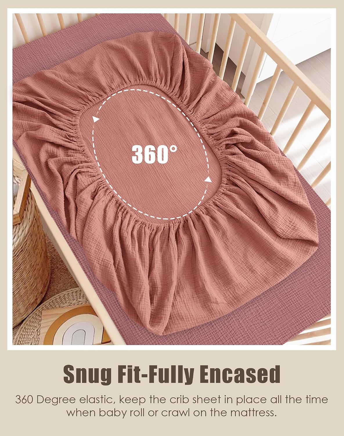 SWEET DOLPHIN 2-Pack Muslin Crib Sheets for Boys & Girls, Ultra Soft Breathable 40S Long-Staple Cotton Fitted Baby Sheets for Standard Crib Mattress 52"x28", Deep Bean Paste- Nursery Essentials