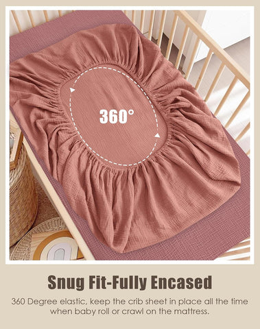 SWEET DOLPHIN 2-Pack Muslin Crib Sheets for Boys & Girls, Ultra Soft Breathable 40S Long-Staple Cotton Fitted Baby Sheets for Standard Crib Mattress 52"x28", Deep Bean Paste- Nursery Essentials