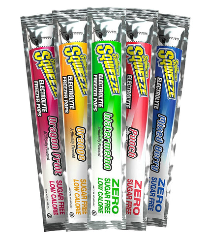 Sqwincher Zero Sugar Hydration Bundle with Lemonade Drink Mix (50 Pack) and Assorted Flavor Freezer Pops (50 Count)