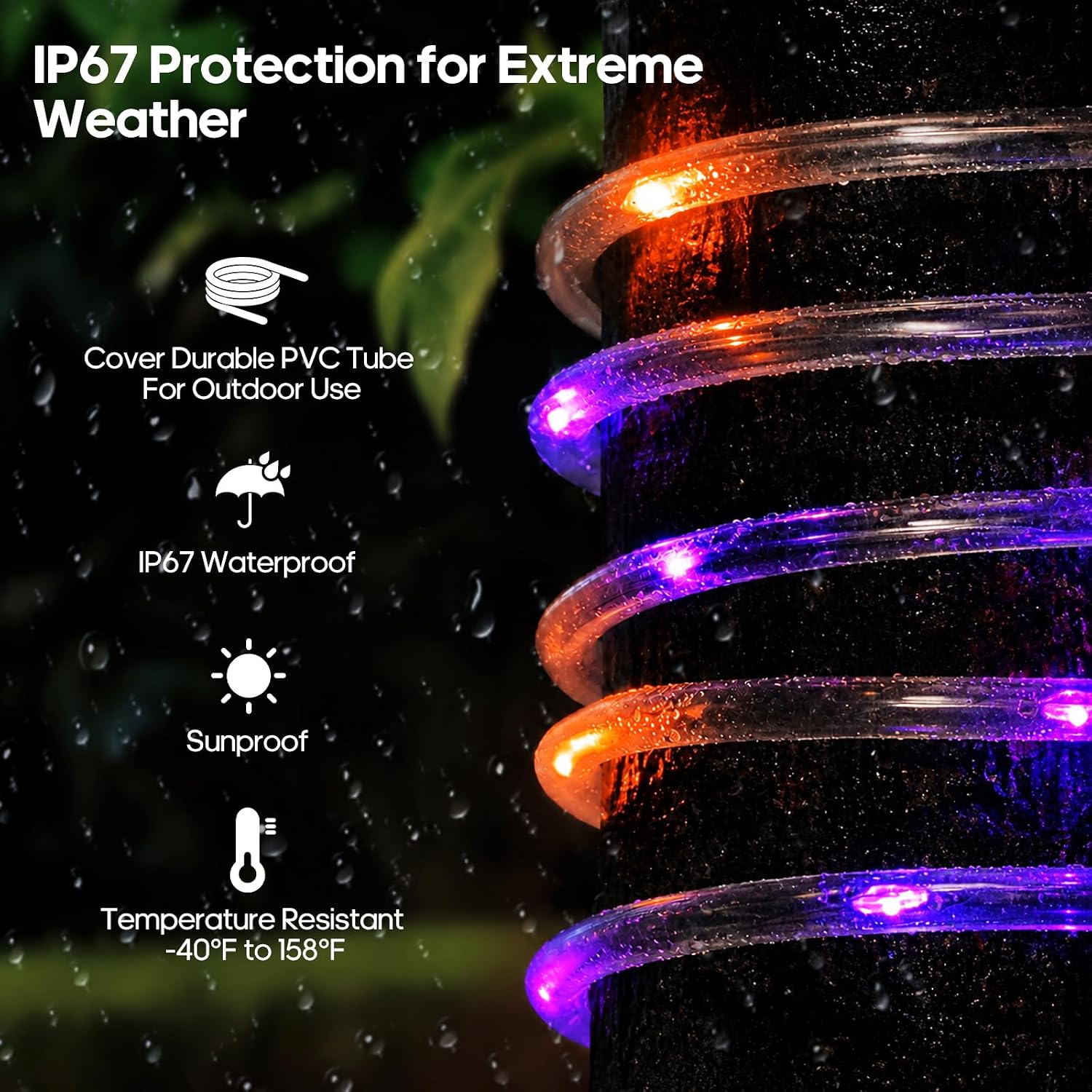 Halloween Decoration Solar Rope Lights 66FT 200LED 1800mAh -Purple & Orange