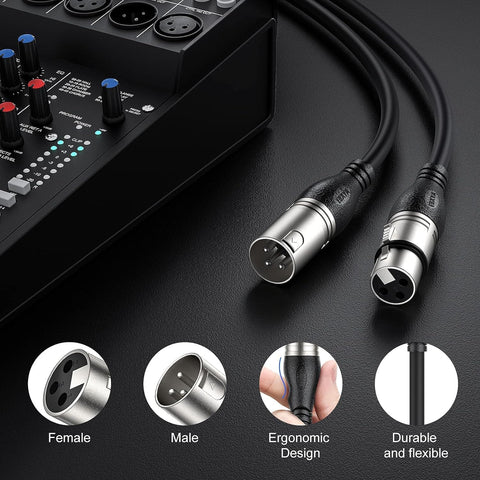 EBXYA XLR Cable 25ft 6 Packs Microphone Cable with 3-Pin XLR Male to Female
