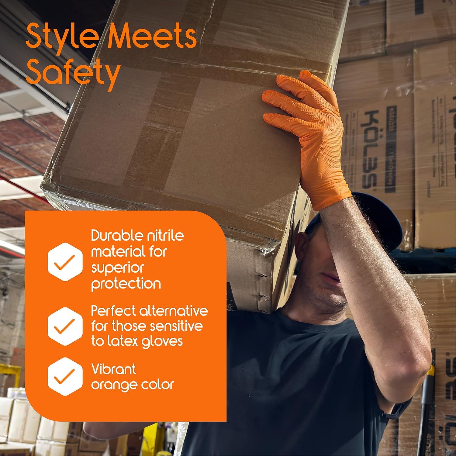 Inspire Heavy Duty Orange Nitrile Gloves | ULTRA 8 Mil Diamond Textured Grip | Industrial Mechanic Disposable Cleaning Gloves