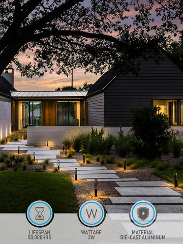 LEONLITE 6-Pack 3W LED Low Voltage Path Lights Aluminum 3000K Black