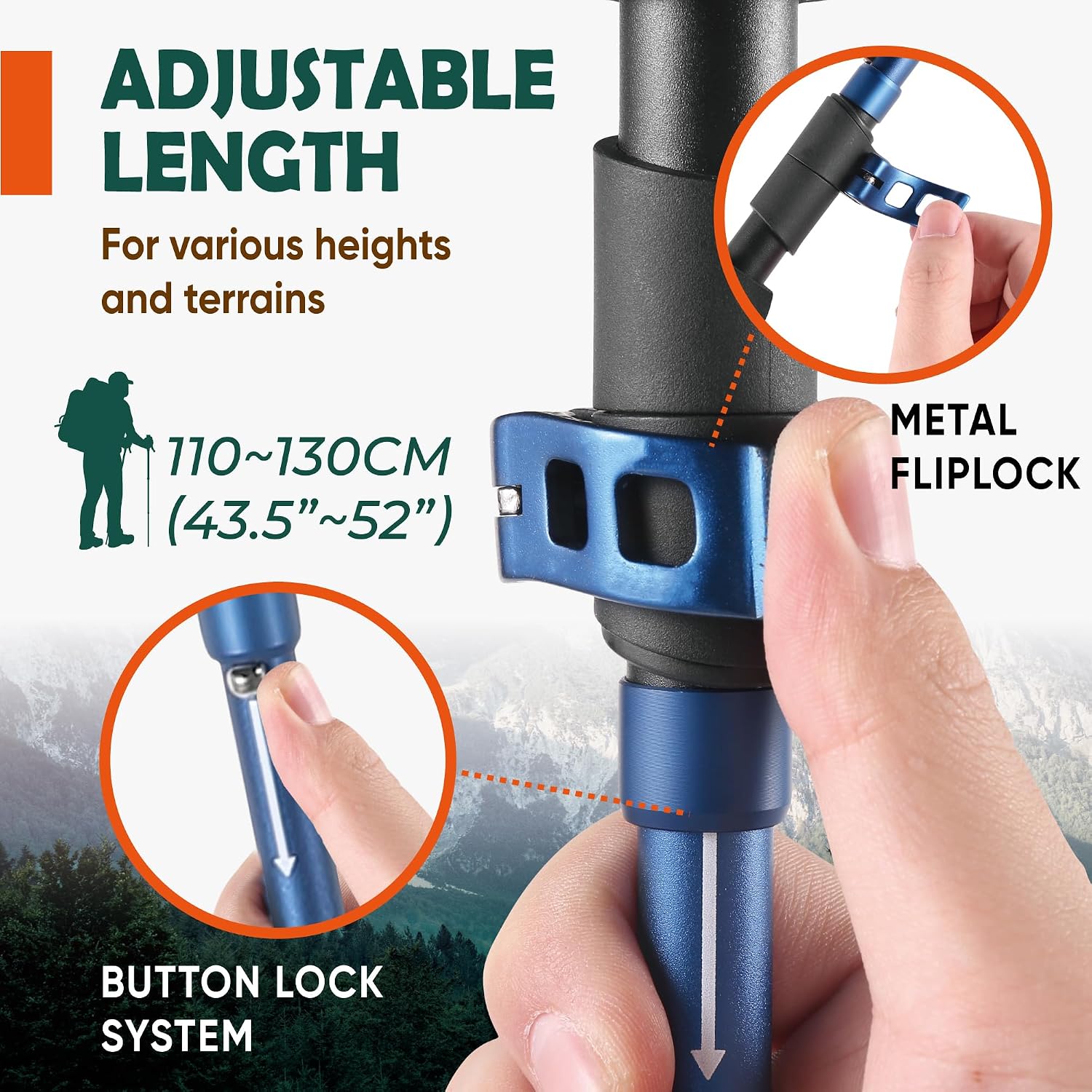 Trekology Trek-Z Cork Grip Collapsible Lightweight Hiking Trekking Poles
