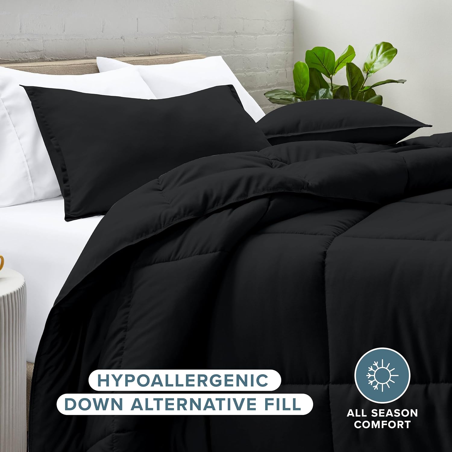 Bare Home Full Comforter Set - 1800 Ultra Soft (Full, Black)