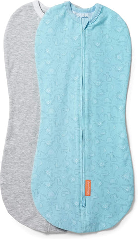 SwaddleMe by Ingenuity Compression Baby Swaddle Pod, Two-Way Zipper for Easy Diaper Changes, Improves Sleep & Calms Startle Reflex, 0-2 Months, 1.0 TOG, 2-Pack - Dino Jam