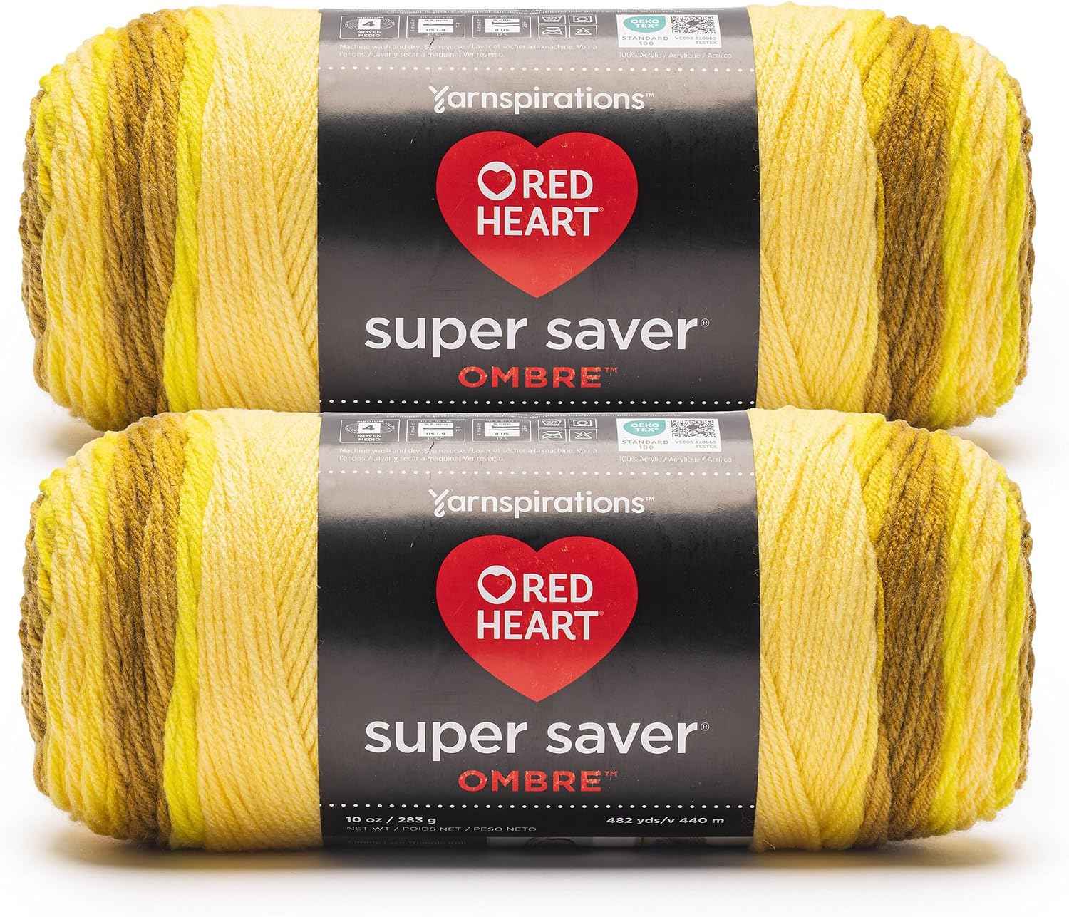 Red Heart Super Saver Ombre Yarn for Crocheting, Gold Bar, 2-Pack