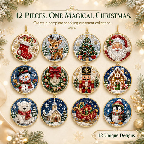 12pcs Diamond Painting Art Christmas Ornaments, DIY Pearl Diamond Art Kits for Adults Hanging Pendant Style Pearl Art Kits for Adults Christmas Decor Craft C
