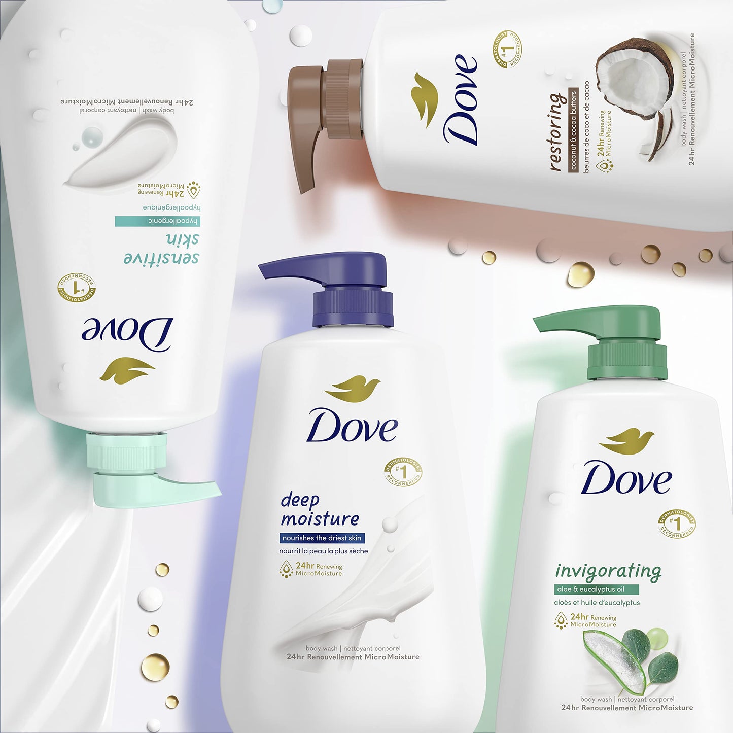 Dove Body Wash with Pump with Skin Natural Nourishers Instantly Soft Skin and Lasting Nourishment Deep Moisture Cleanser Effectively Washes Away Bacteria While Nourishing Your Skin 30.6 oz (Pack of 3)