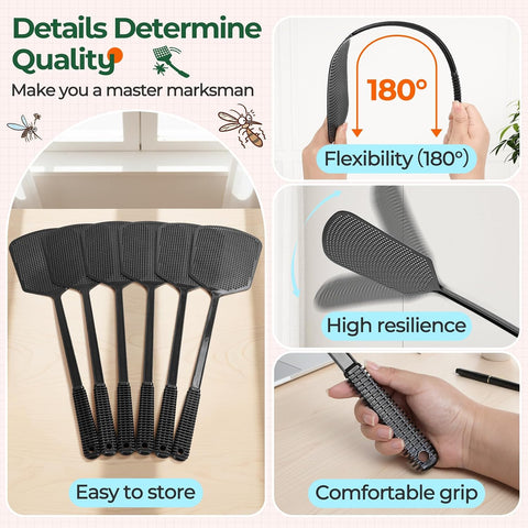 Fly Swatter, Indoor & Outdoor, Flexible Thick Handle, Large Durable Swat Head – Pack of 4
