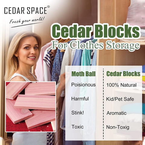 Cedar Space Cedar Blocks for Clothes Storage, 32 PCS Cedar Chips Wood Plank