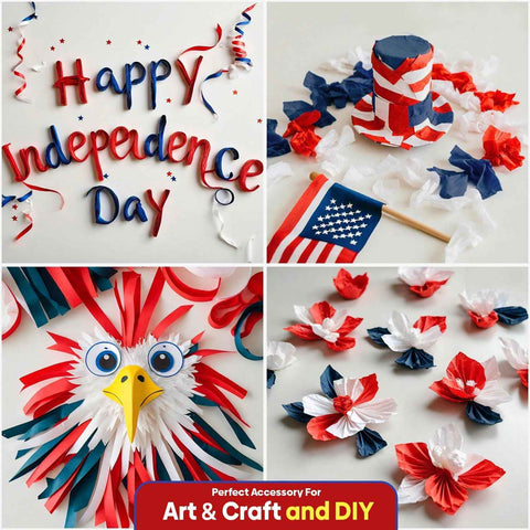6 Red White Blue Streamers, 492ft Pack of Crepe Paper Party Decorations