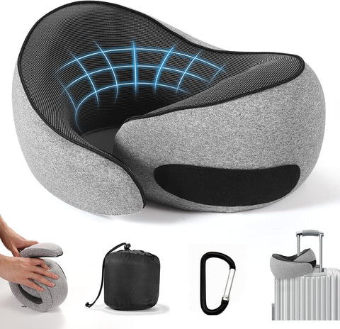 SZXYX Travel Pillows - 100% Pure Memory Foam Neck Pillow for Airplanes, Comfortable Breathable Cover, 360° Support Stowable Pillows for Sleeping, Car, Airport Travel Essentials, Dark Gray