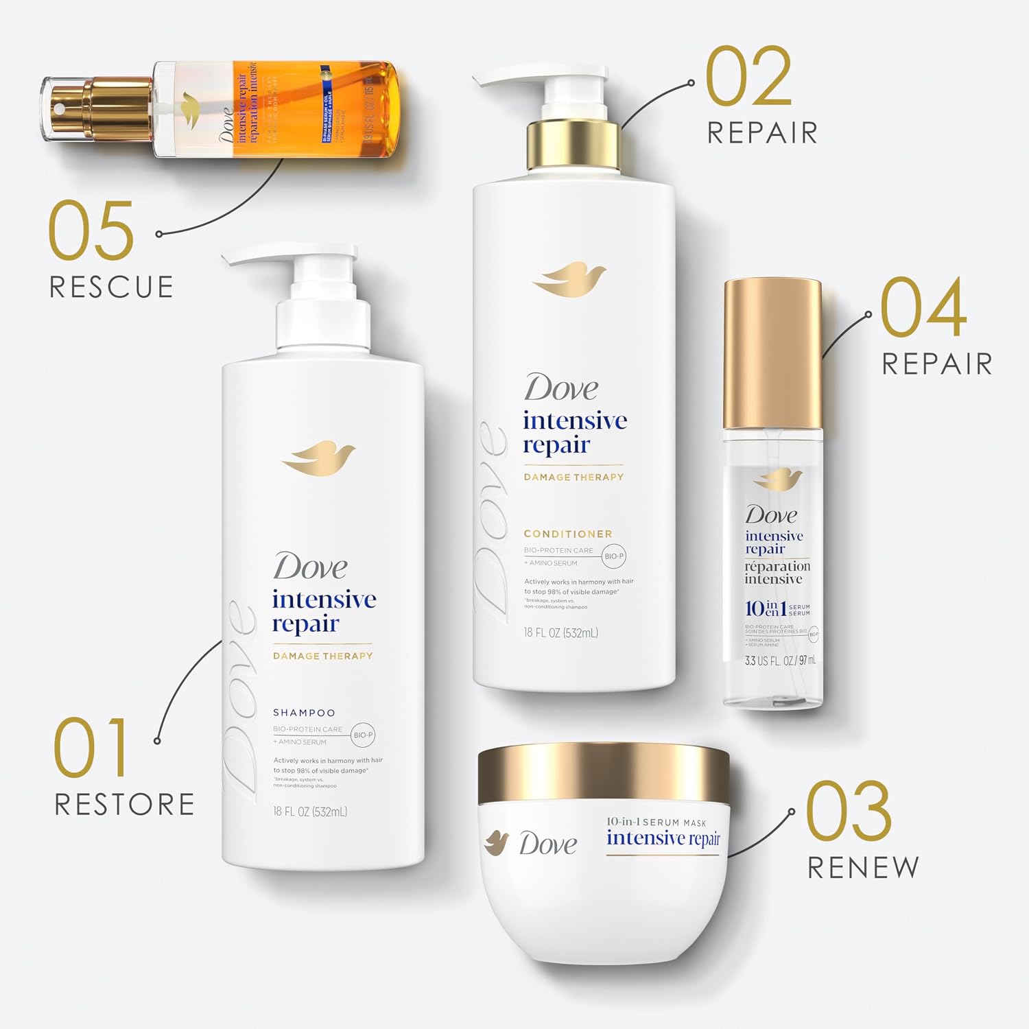 Dove Shampoo 4 Pack Intensive Repair for Damaged Hair with Bio-Protein Care Technology and Amino Serum 28 Fl Oz