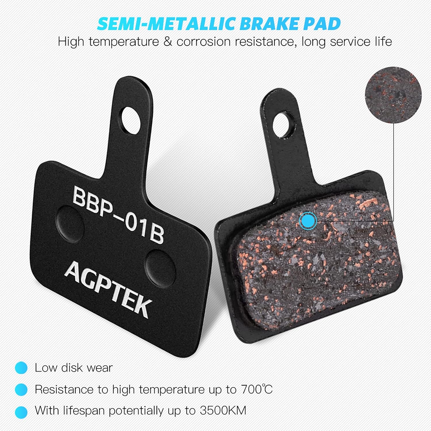 AGPTEK Bike Brake Pads, Compatible with TRP Tektro Shimano MTB,Semi-Metal