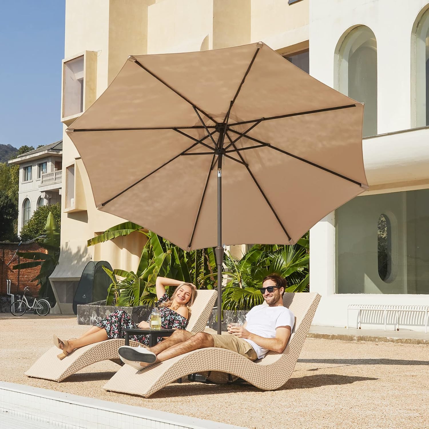 JEAREY 9FT Outdoor Patio Umbrella, Market Umbrella, Beige