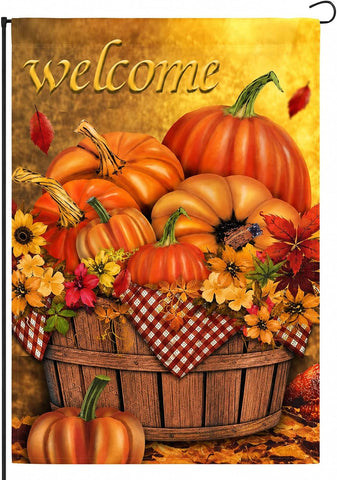 Babycop Fall Garden Flag 12x18 Inch, Fall Welcome Thanksgiving Pumpkin Flag