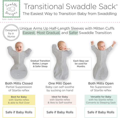 SwaddleDesigns Transitional Swaddle Sack, Cotton, Heathered Stripes, 6-9mo