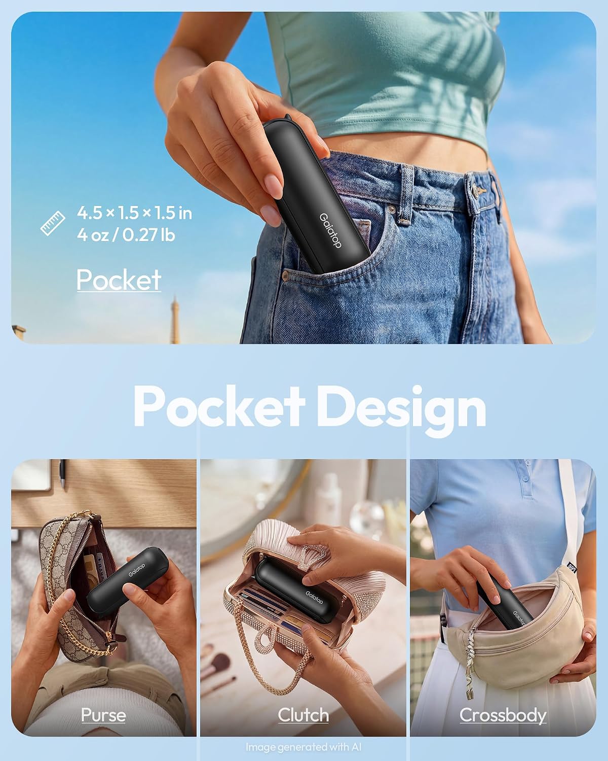 Gaiatop Portable Handheld Fan, 3 in 1 Mini Fan Handheld [17h Max Cooling], Foldable Personal Fans Pocket Design, USB Travel Fans Portable, Lash Trip Summer Essential Cute Gifts for Women Girl, Black