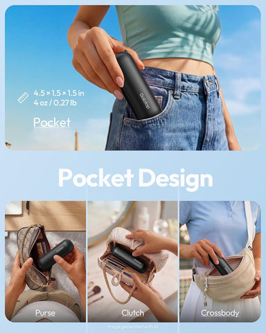 Gaiatop Portable Handheld Fan, 3 in 1 Mini Fan Handheld [17h Max Cooling], Foldable Personal Fans Pocket Design, USB Travel Fans Portable, Lash Trip Summer Essential Cute Gifts for Women Girl, Black