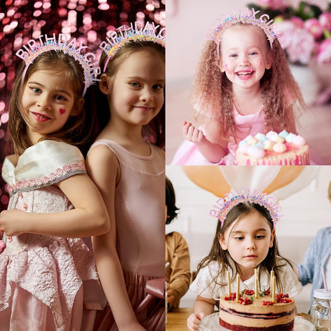 CIEHER Birthday Girl Headband Birthday Crown for Women Girls Pink