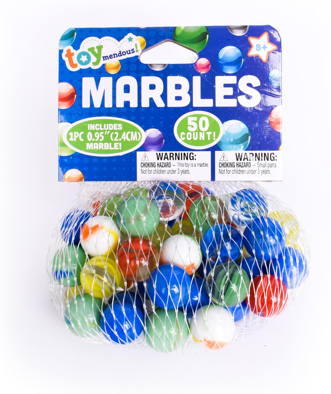 TOYMENDOUS 50 Piece Marbles - Colorful Glass Set with Shooter - Ages 8+