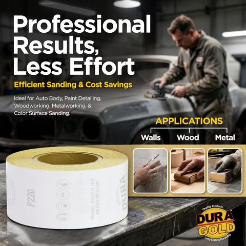 Dura-Gold Gold PSA Longboard Sandpaper, 220 Grit, 20 Yard Roll, 2-3/4" Wide