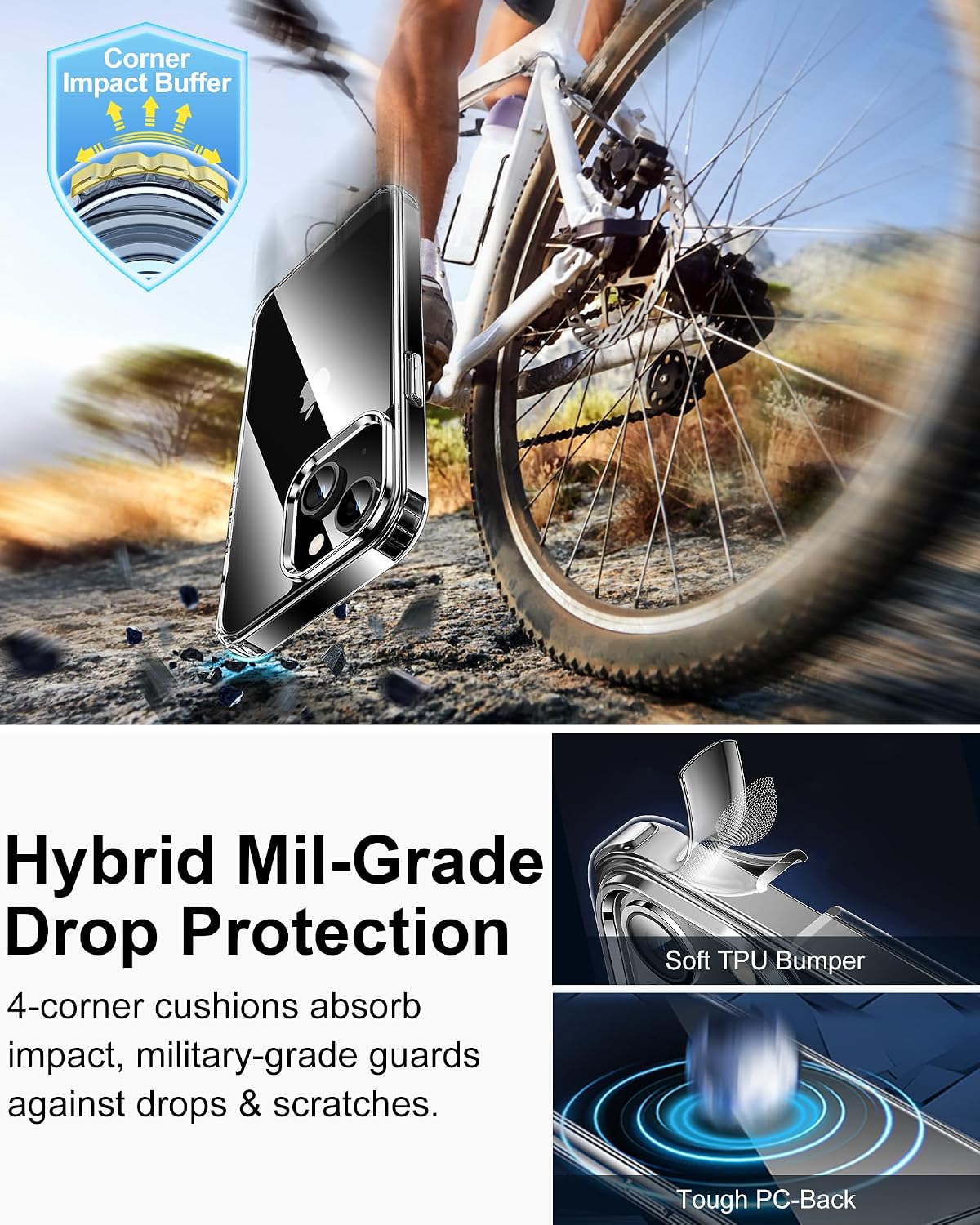 HOOMIL Case for iPhone 15, Anti-Yellowing, Crystal Clear