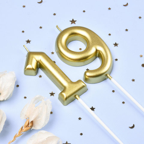 2.76 Inch Classical Gold 19 Number Birthday Candles, Gold Number Candles, Cake Number Candles, Party Celebration